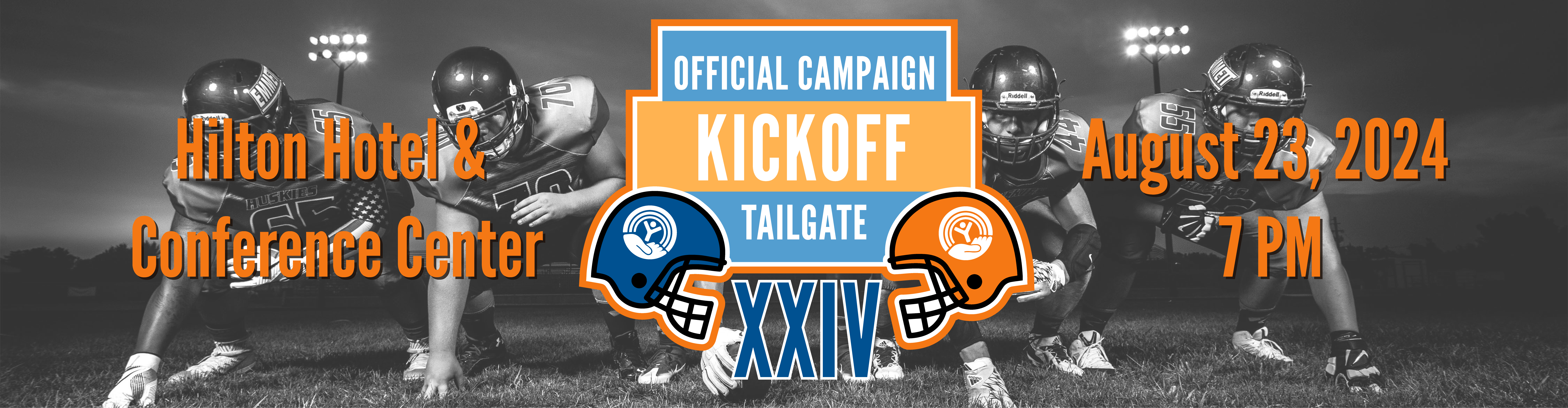 Kickoff tailgate logo with date time and venue for event